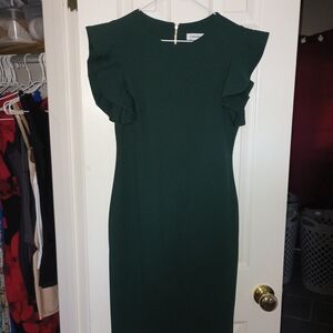 Calvin Klein Emerald Green Ruffle Sleeve Midi Sheath Dress